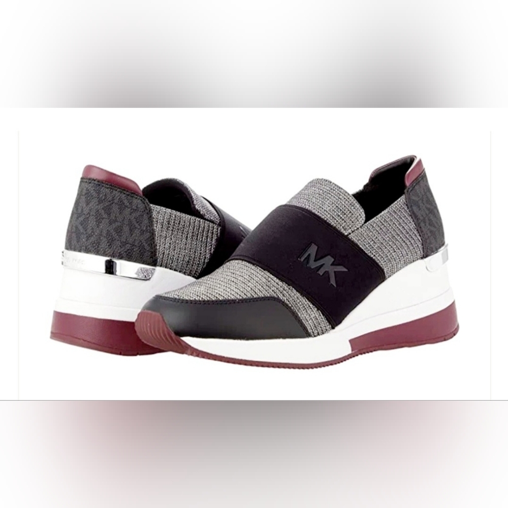Michael Kors Felix Black,Silver Glitter,Burgundy Slip-On Platform Shoes 9.5